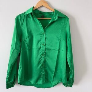 Green Satin-like Button-Down Shirt